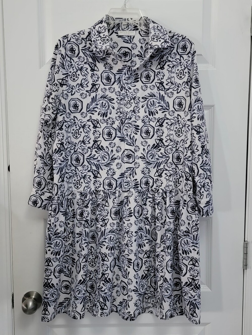 Smith & Quinn The Sorrento Fish Bowl Shirt Dress Size M Blue White Print NWOT